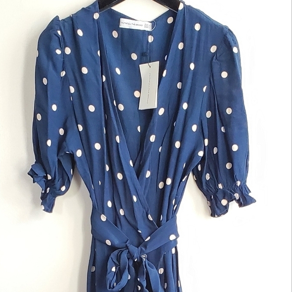 Faithfull The Brand Abbey Wrap Ronja Polka Dot Vintage Blue Dress NWT Sz 6 US/M - Picture 7 of 13